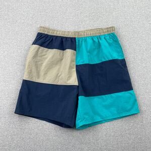 Vintage Great Lakes Mens 6" Swim Shorts Size M Blue Tan Colorblock Retro 90s
